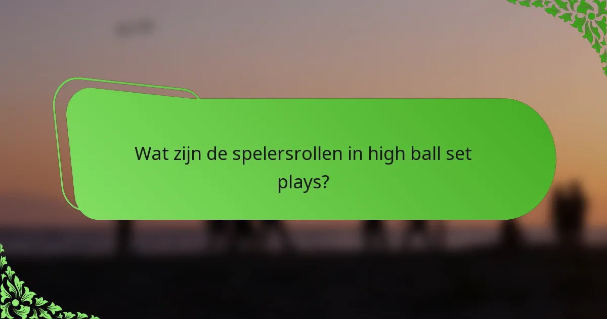 Wat zijn de spelersrollen in high ball set plays?